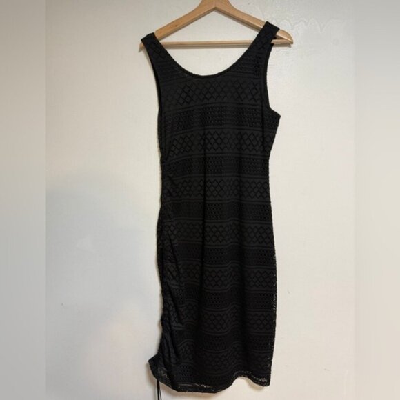 GUESS Black Crochet Overlay Sleeveless Tank Dress with Side Drawstring – Size L - Picture 4 of 7